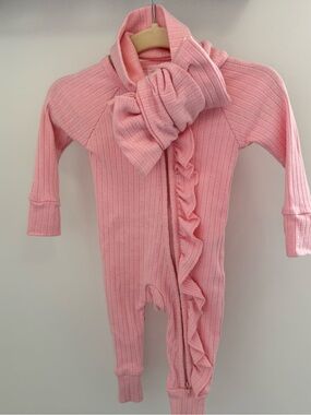 Pink Ruffle Zip-Front Baby Footie One-Piece